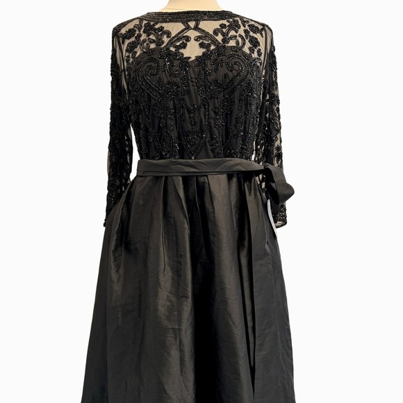 Pisarro Nights Beaded Black Gown Maxi Dress Womens 18 Taffeta Mother of Bride - Picture 3 of 14